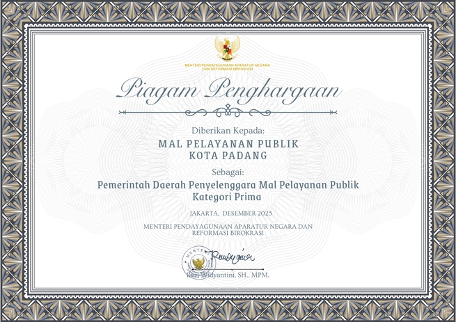 Piagam Penghargaan MPP Kota Padang 2025